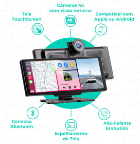 WyzeAuto - Multimídia portátil com Câmera Frontal + BRINDE Câmera de Ré